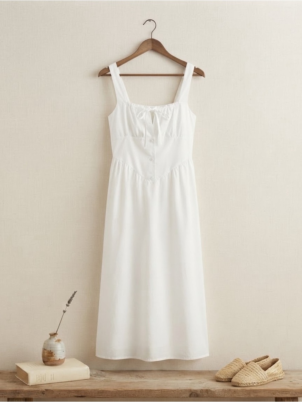Derek Heart White Cotton Tie-Front Chemise Slip - Picture 2 of 3